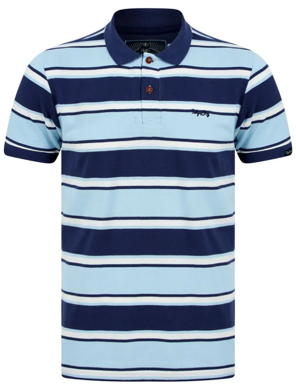 Valler Striped Cotton Pique Polo Shirt in Skyway - Tokyo Laundry sold by Tokyo Laundry