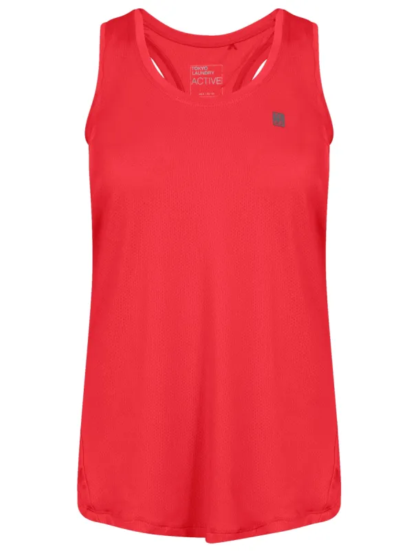 Mancuso Perforated Racer Back Vest Top in Rouge Red - Tokyo Laundry Active sold by Tokyo Laundry