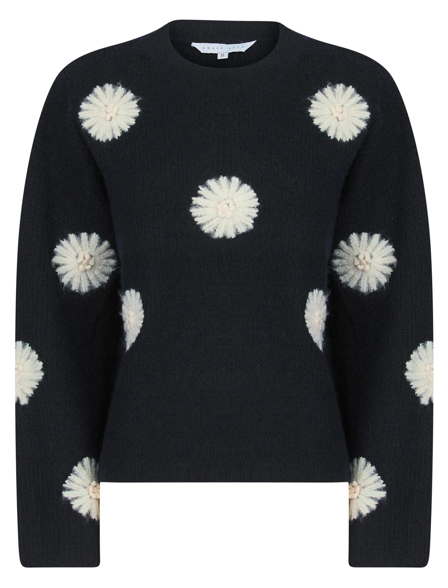 Gooseberry Women's Drop Shoulder Embroidered Crew Neck Rib Knit Jumper in Sky Captain Navy - Amara Reya sold by Tokyo Laundry