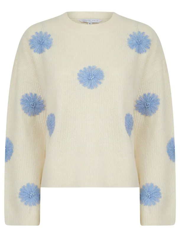 Gooseberry Women's Drop Shoulder Embroidered Crew Neck Rib Knit Jumper in Ecru - Amara Reya sold by Tokyo Laundry