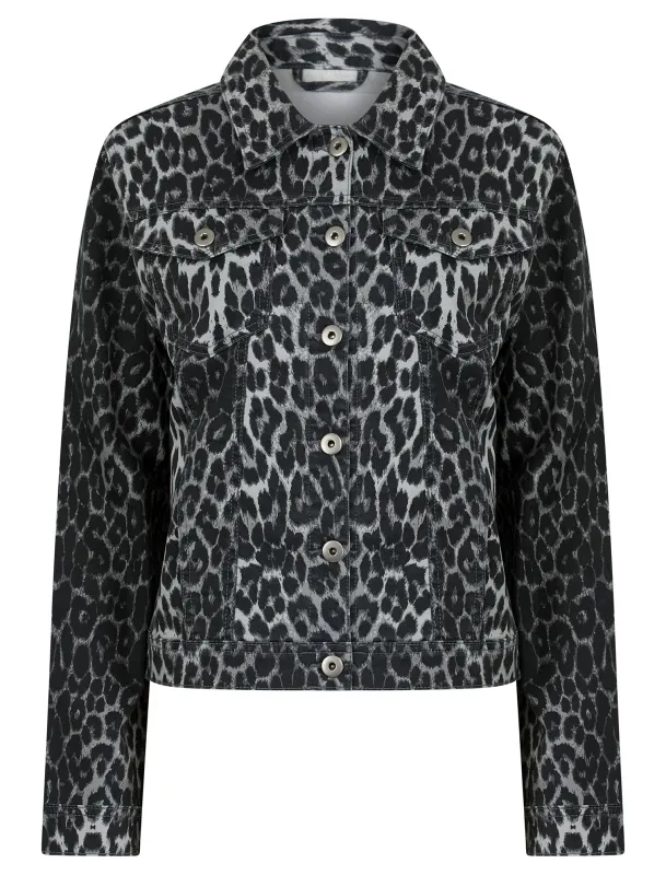 Zephyr Women's Stretch Cotton Denim Jacket in Grey Leopard Print - Amara Reya sold by Tokyo Laundry