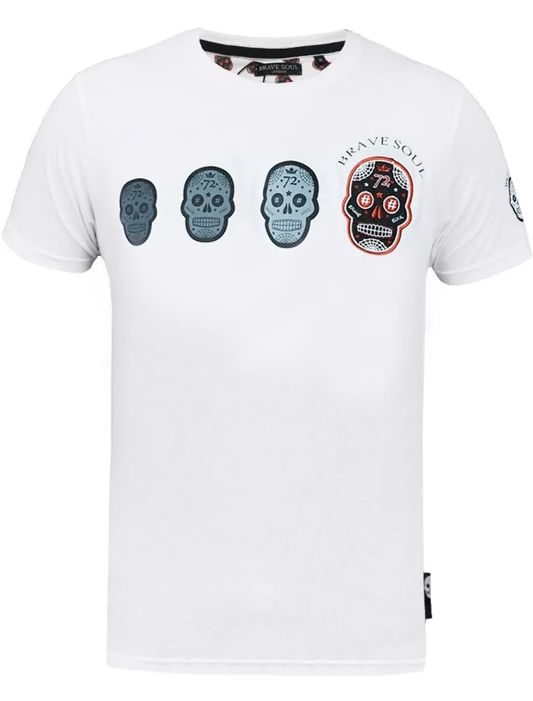 Calavera Skull Print Crew Neck T-Shirt in White sold by Tokyo Laundry