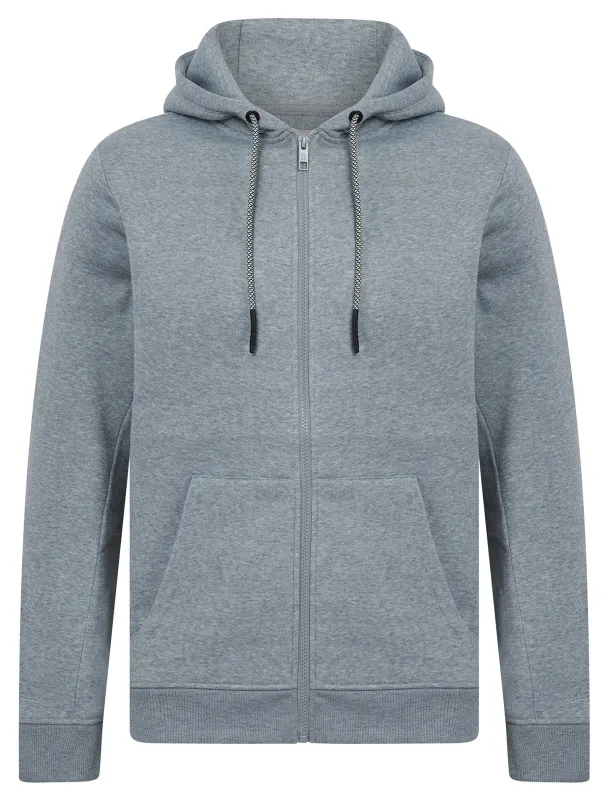 Emund Plain Brushback Fleece Zip Through Hoodie in Light Grey Marl - Tokyo Laundry sold by Tokyo Laundry