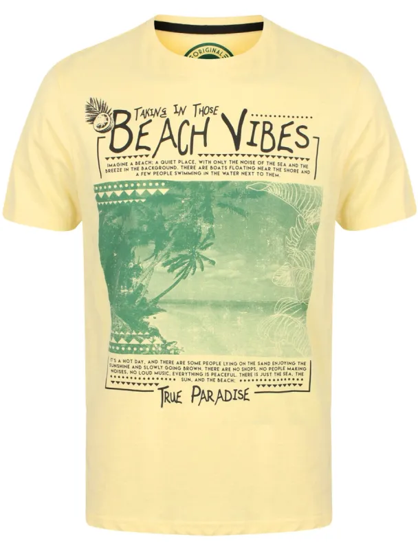Beach Vibes Motif Cotton T-Shirt In Pale Yellow - South Shore sold by Tokyo Laundry
