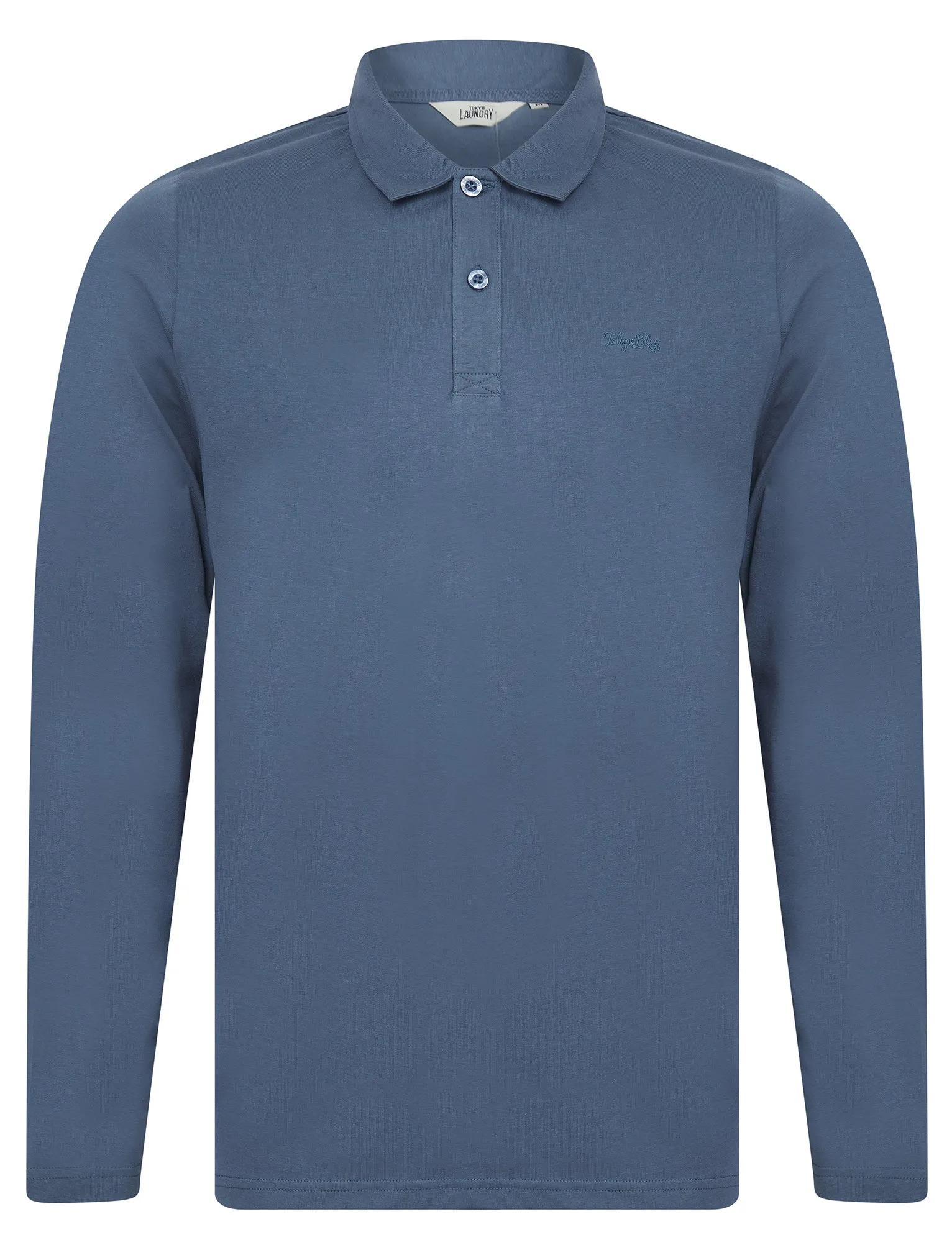Landers Long Sleeve Cotton Jersey Polo Shirt in Vintage Indigo - Tokyo Laundry sold by Tokyo Laundry