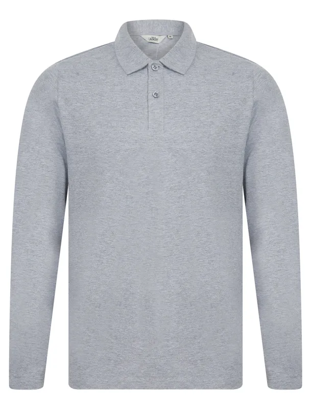 Landers Long Sleeve Cotton Jersey Polo Shirt in Light Grey Marl - Tokyo Laundry sold by Tokyo Laundry