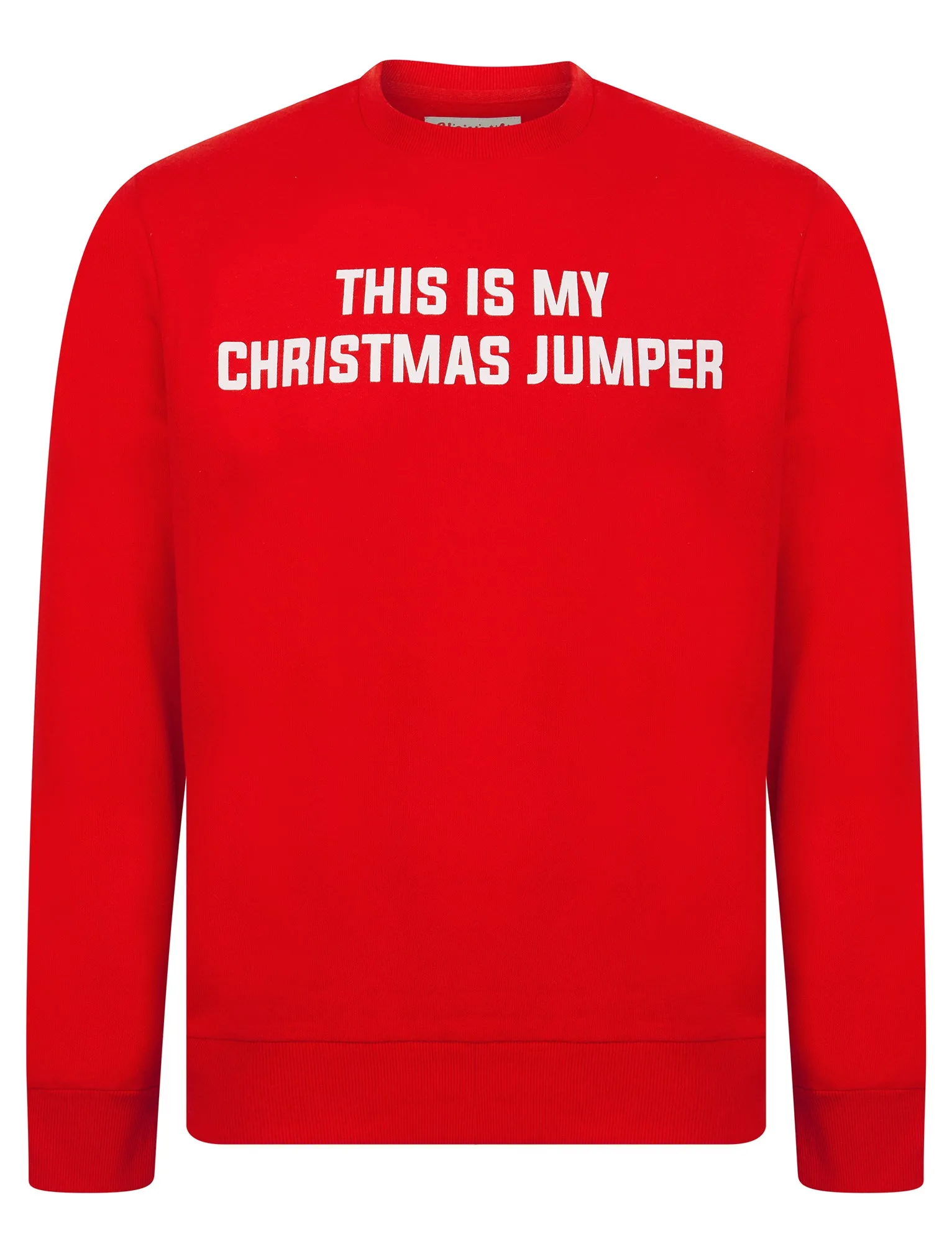 Men's My Christmas Jumper Novelty Crew Neck Brushback Fleece Pullover Sweater in Tokyo Red - Merry Christmas sold by Tokyo Laundry