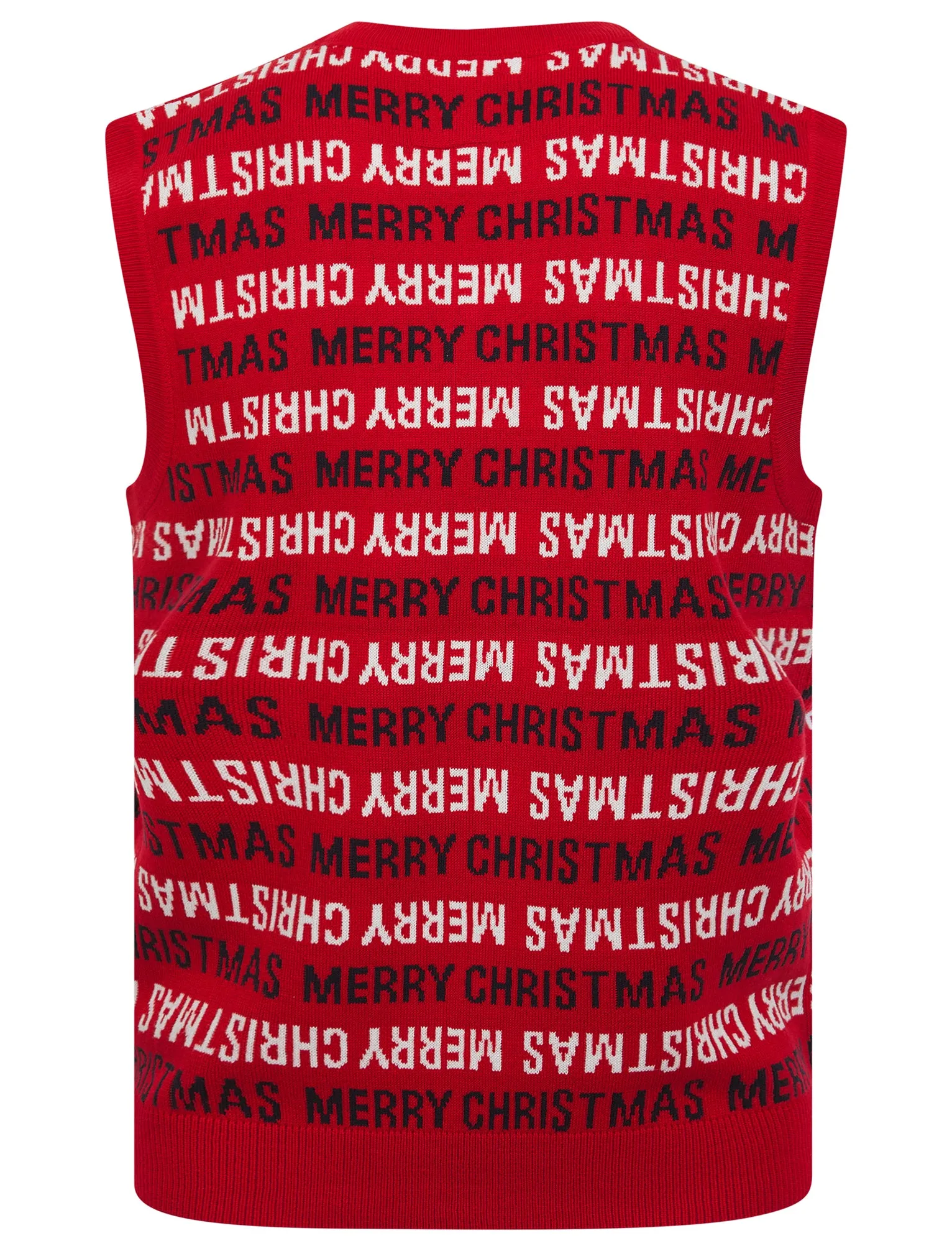 Men's Festives Novelty Motif Knitted V-Neck Sleeveless Christmas Tank Top in George Red - Merry Christmas sold by Tokyo Laundry product image thumbnail 2