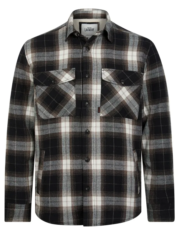 Kristoffer Sherpa Fleece Lined Cotton Flannel Checked Overshirt Jacket in Jet Black - Tokyo Laundry sold by Tokyo Laundry