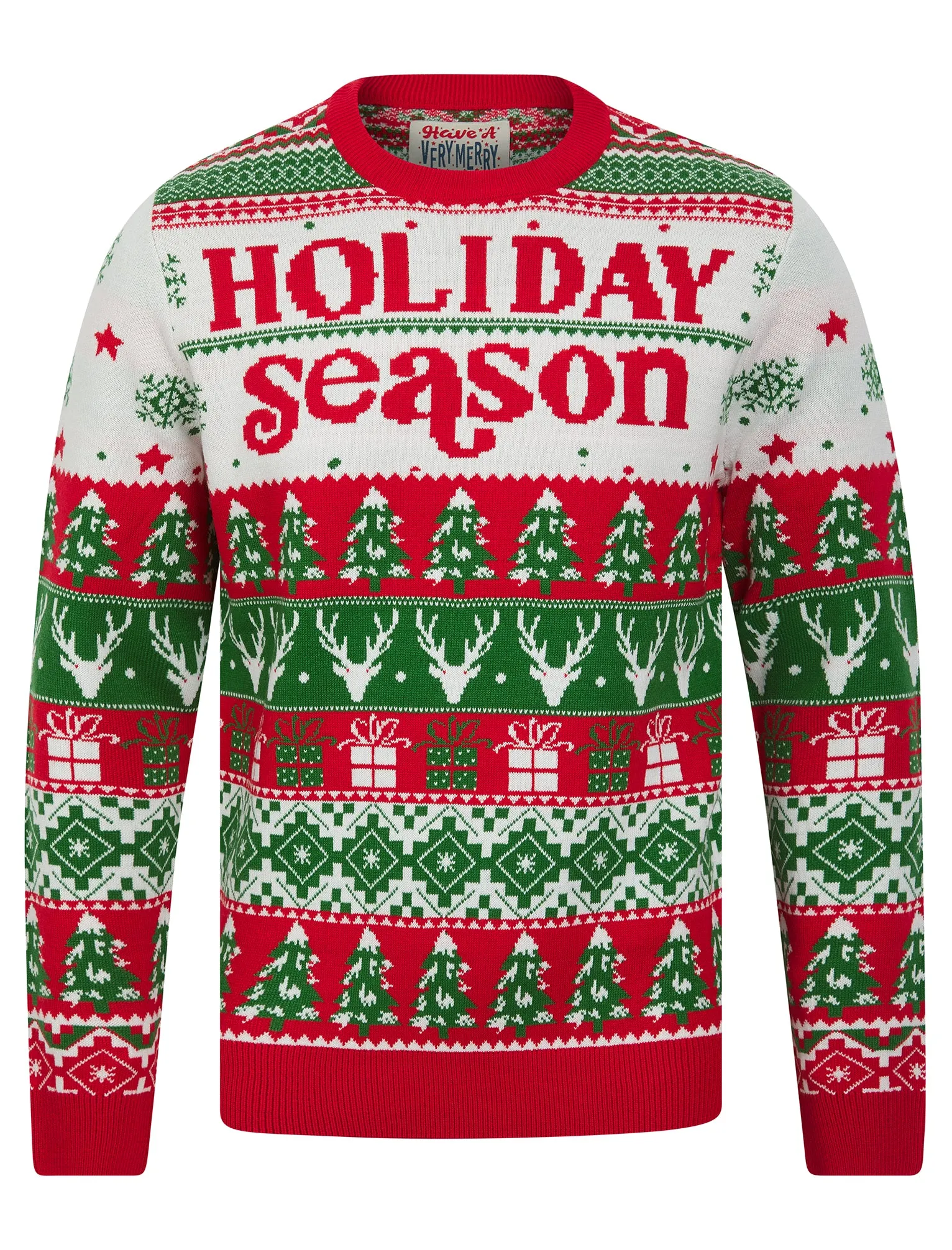 Men's Holiday Season Jacquard Nordic Fair Isle Christmas Jumper in George Red - Merry Christmas sold by Tokyo Laundry