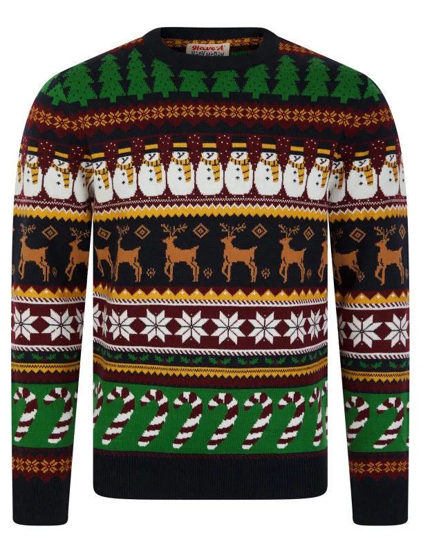 Men's Vintage Wrapping Paper Pattern Novelty Knitted Christmas Jumper in Ink - Merry Christmas sold by Tokyo Laundry