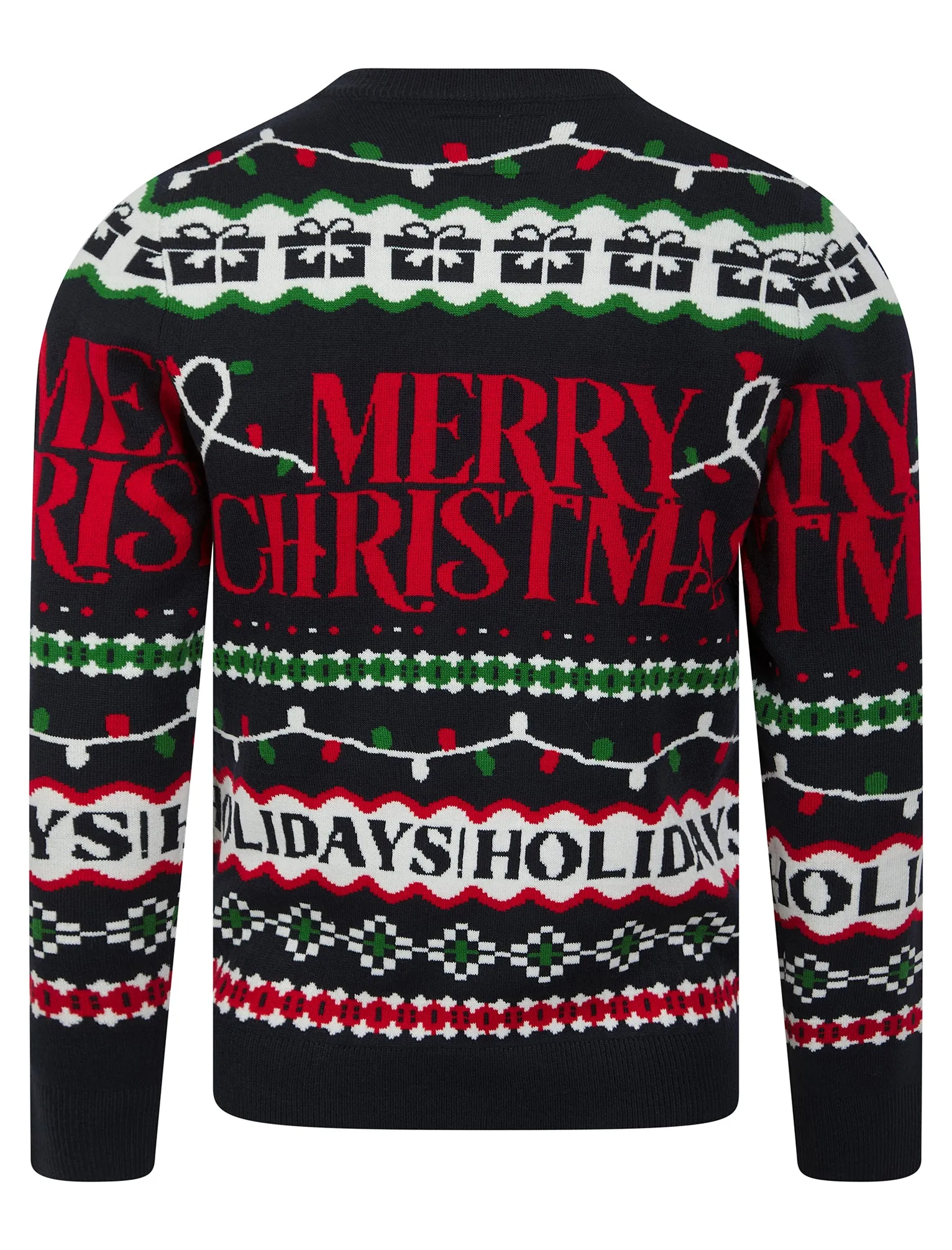 Men's Xmas Wrapping Paper Pattern Novelty Knitted Christmas Jumper in Ink - Merry Christmas sold by Tokyo Laundry product image thumbnail 2