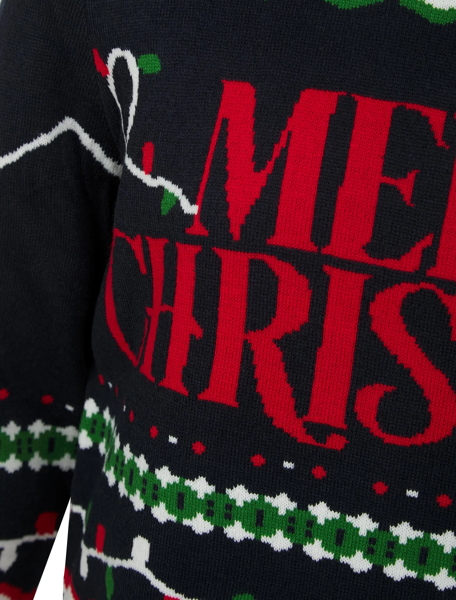 Men's Xmas Wrapping Paper Pattern Novelty Knitted Christmas Jumper in Ink - Merry Christmas sold by Tokyo Laundry product image thumbnail 3