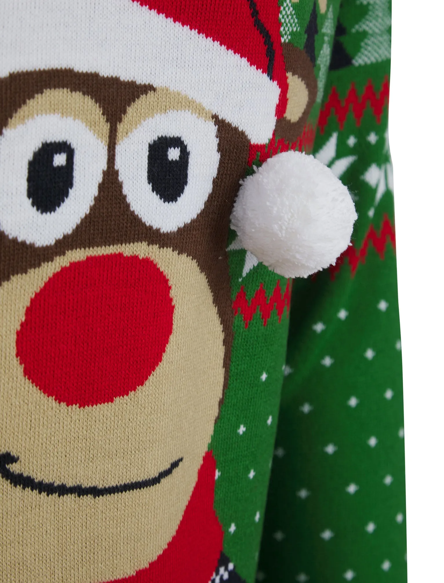 Men's Deer Motif Novelty 3D Pom Pom Design Knitted Christmas Jumper in Christmas Green - Merry Christmas sold by Tokyo Laundry product image thumbnail 3