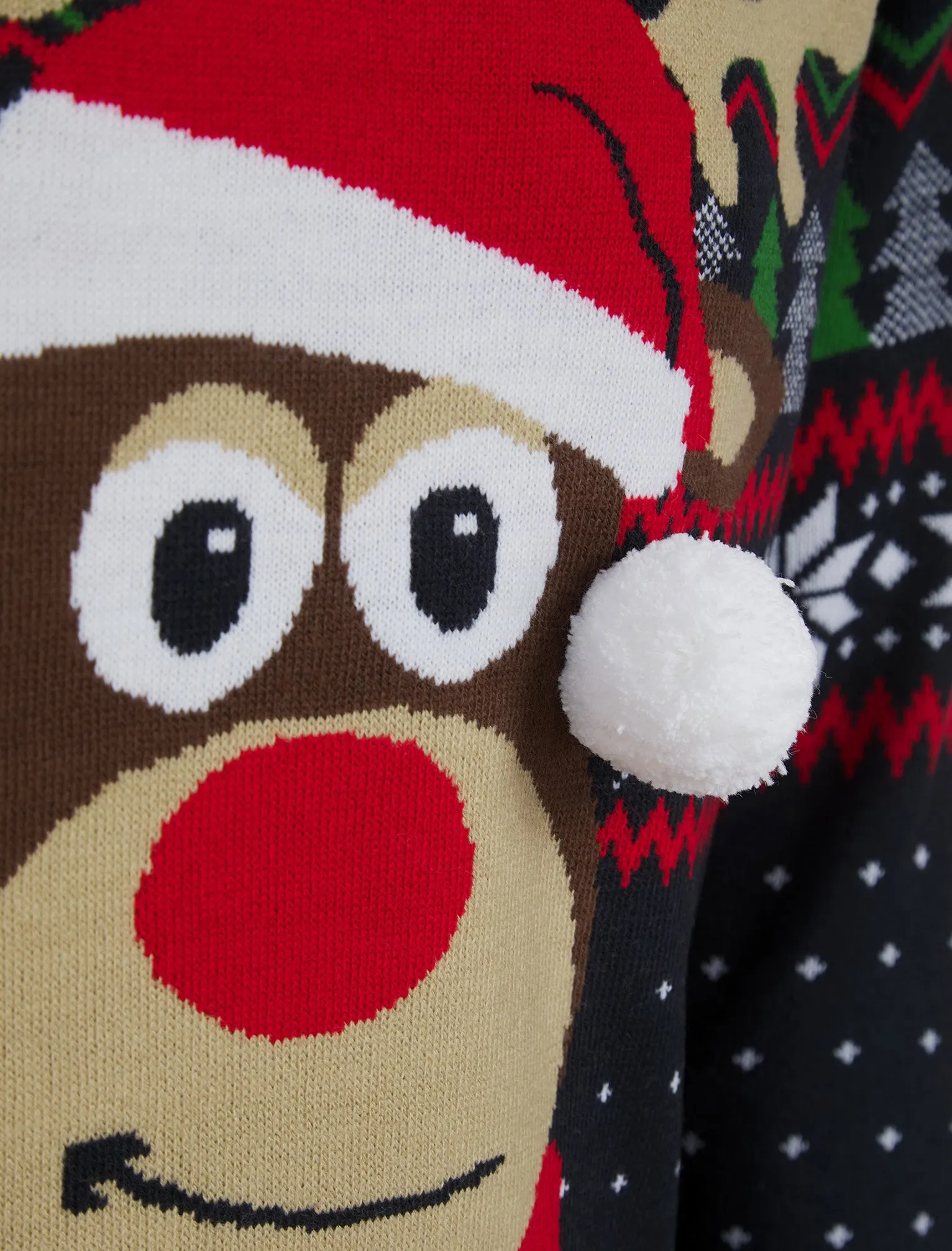 Men's Deer Motif Novelty 3D Pom Pom Design Knitted Christmas Jumper in Ink - Merry Christmas sold by Tokyo Laundry product image thumbnail 3