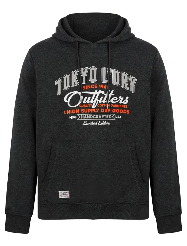 Otley Graphic Motif Brushback Fleece Pullover Hoodie in Charcoal Marl - Tokyo Laundry sold by Tokyo Laundry