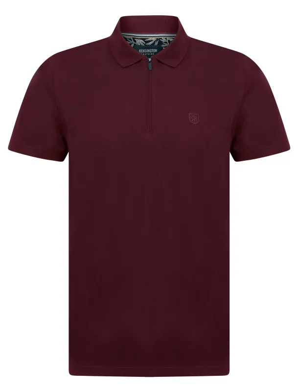 Wells 2 Cotton Jersey Polo Shirt with Zip Fasten Collar in Zinfandel - Kensington Eastside sold by Tokyo Laundry
