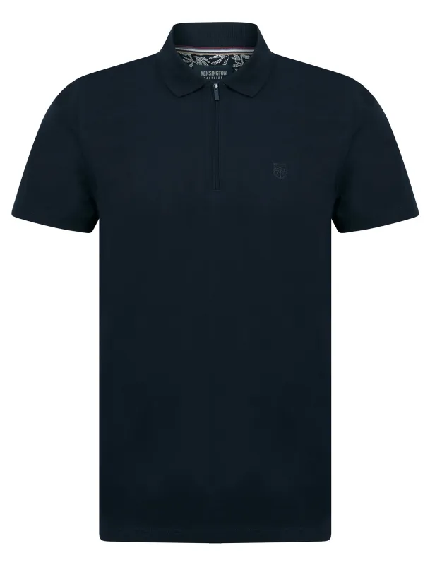 Wells 2 Cotton Jersey Polo Shirt with Zip Fasten Collar in Sky Captain Navy - Kensington Eastside sold by Tokyo Laundry