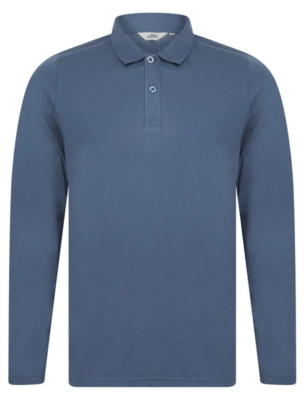 Lessons Long Sleeve Cotton Jersey Polo Shirt in Vintage Indigo - Tokyo Laundry sold by Tokyo Laundry