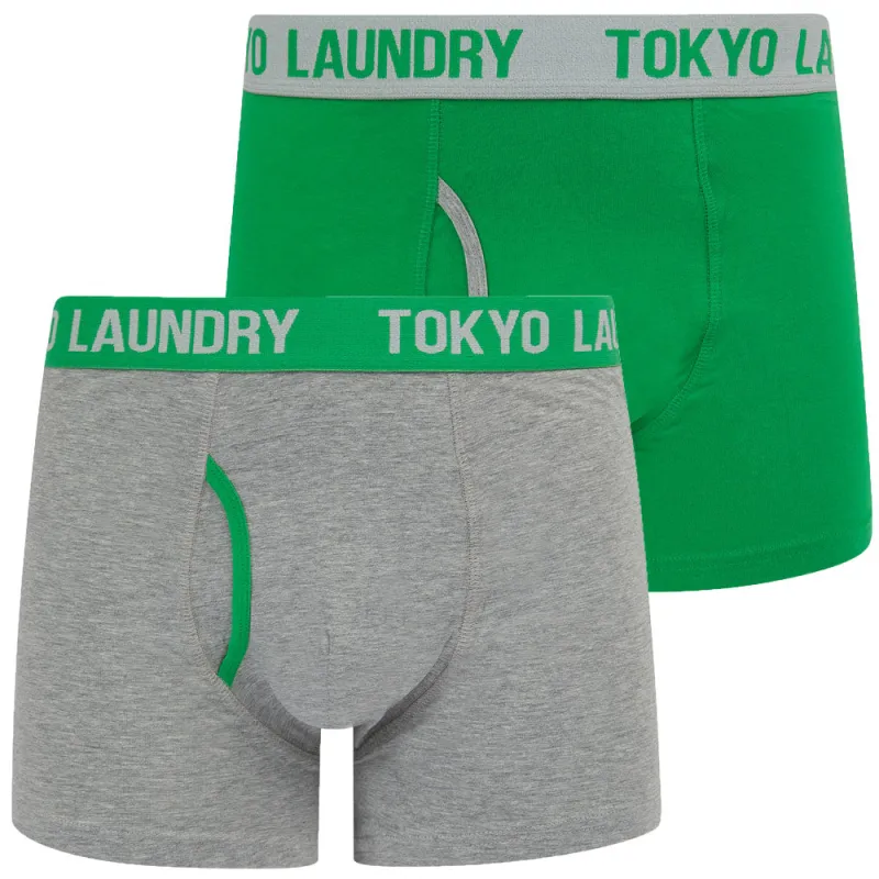 Mous (2 Pack) Boxer Shorts Set in Green Bee / Light Grey Marl - Tokyo Laundry sold by Tokyo Laundry