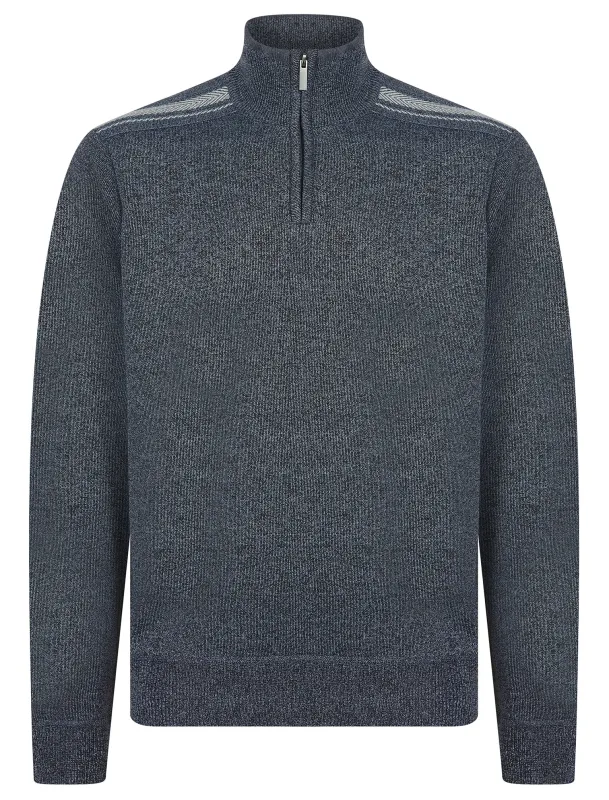 Denzel Knit Lined Quarter Zip Funnel Neck Knitted Jumper in Grey - Kensington Eastside sold by Tokyo Laundry
