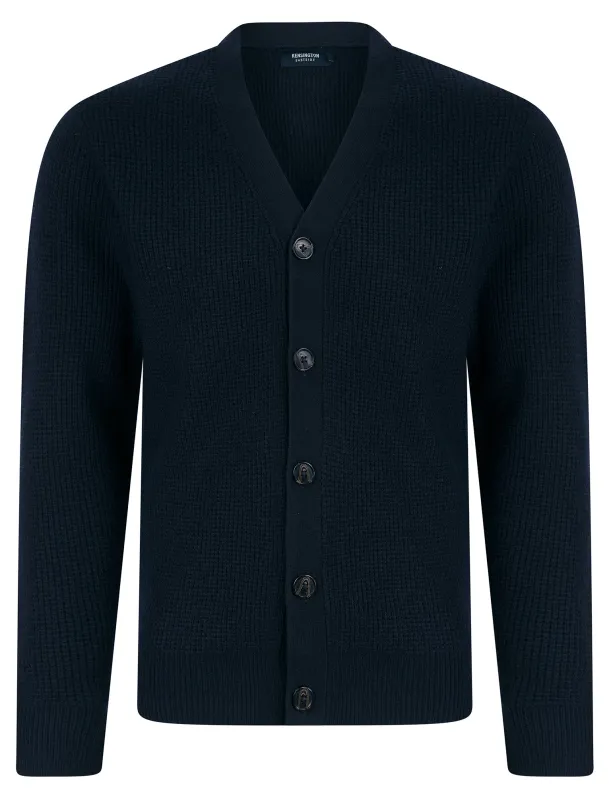 Chau Waffle Knit V-Neck Button Down Cardigan in Navy - Kensington Eastside sold by Tokyo Laundry