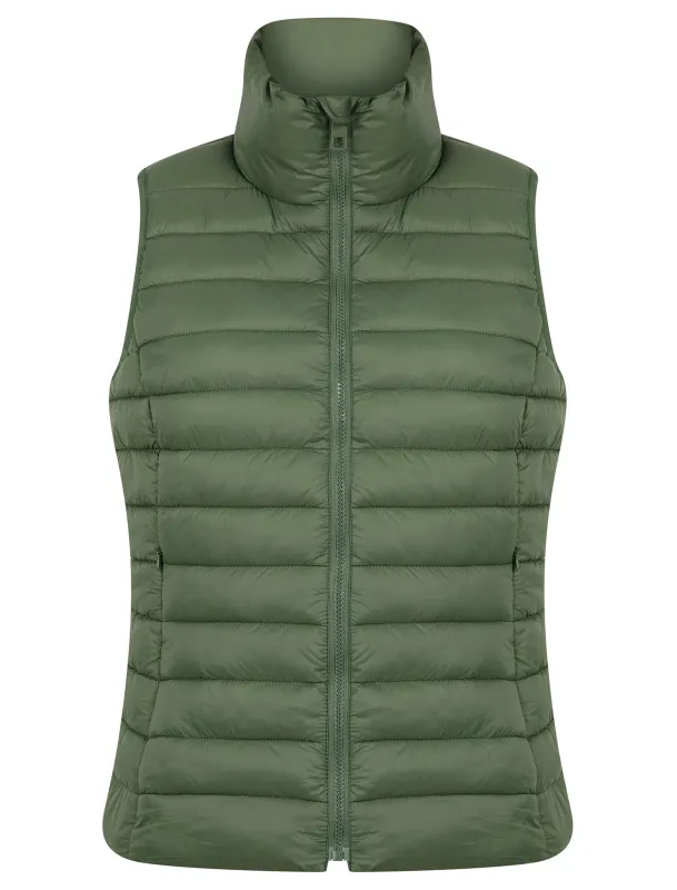 Laura Quilted Puffer Gilet Bodywarmer in Olive Green - Amara Reya sold by Tokyo Laundry