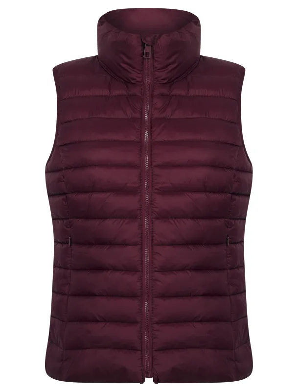 Laura Quilted Puffer Gilet Bodywarmer in Wine - Amara Reya sold by Tokyo Laundry