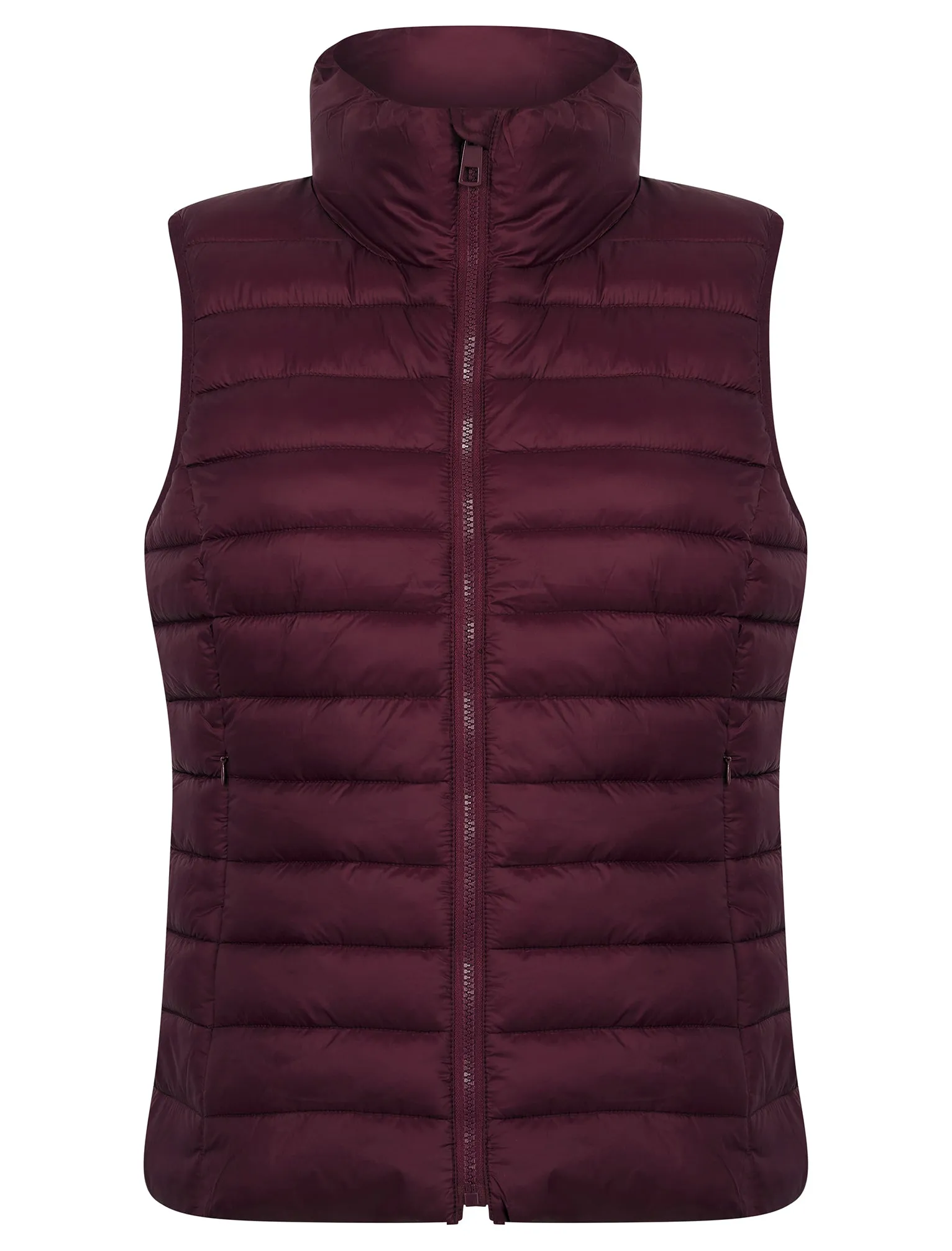 Laura Quilted Puffer Gilet Bodywarmer in Wine - Amara Reya sold by Tokyo Laundry