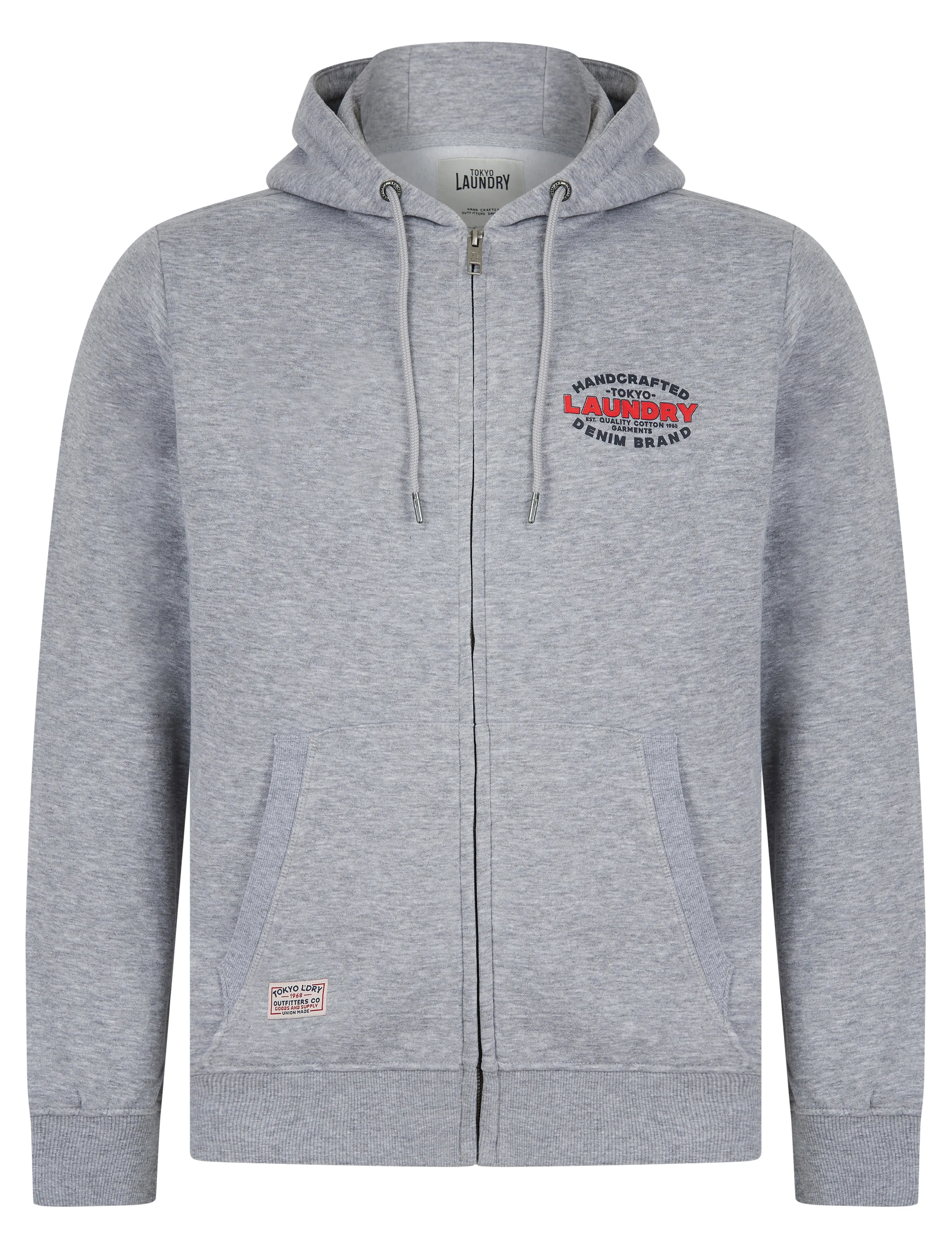 Stonefall Reverse Print Brushback Fleece Zip Through Hoodie in Light Grey Marl - Tokyo Laundry sold by Tokyo Laundry product image thumbnail 2