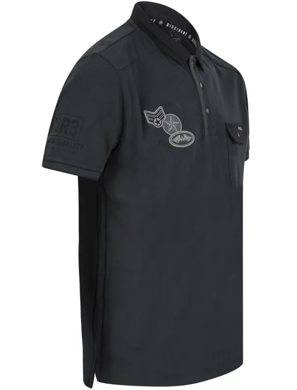 Blockade Cotton Pique Polo Shirt With Chest Pocket In India Blue - Dissident sold by Tokyo Laundry