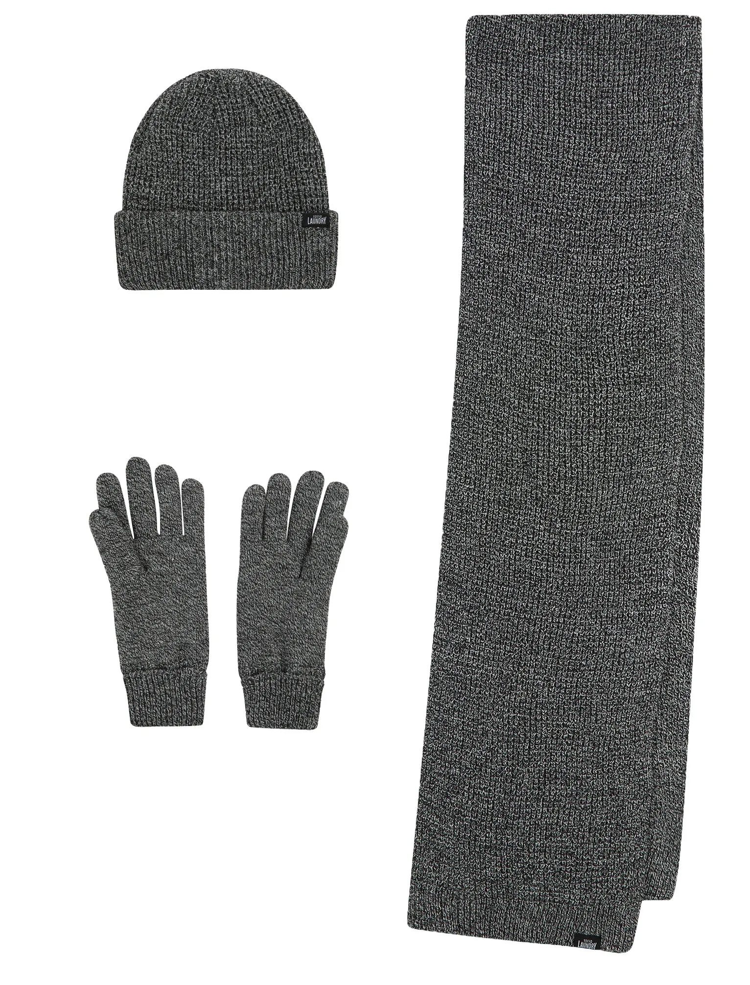 Ovie Matching Rib Knit, Micro-Fleece Lined Hat, Scarf and Gloves Set in Black - Tokyo Laundry sold by Tokyo Laundry