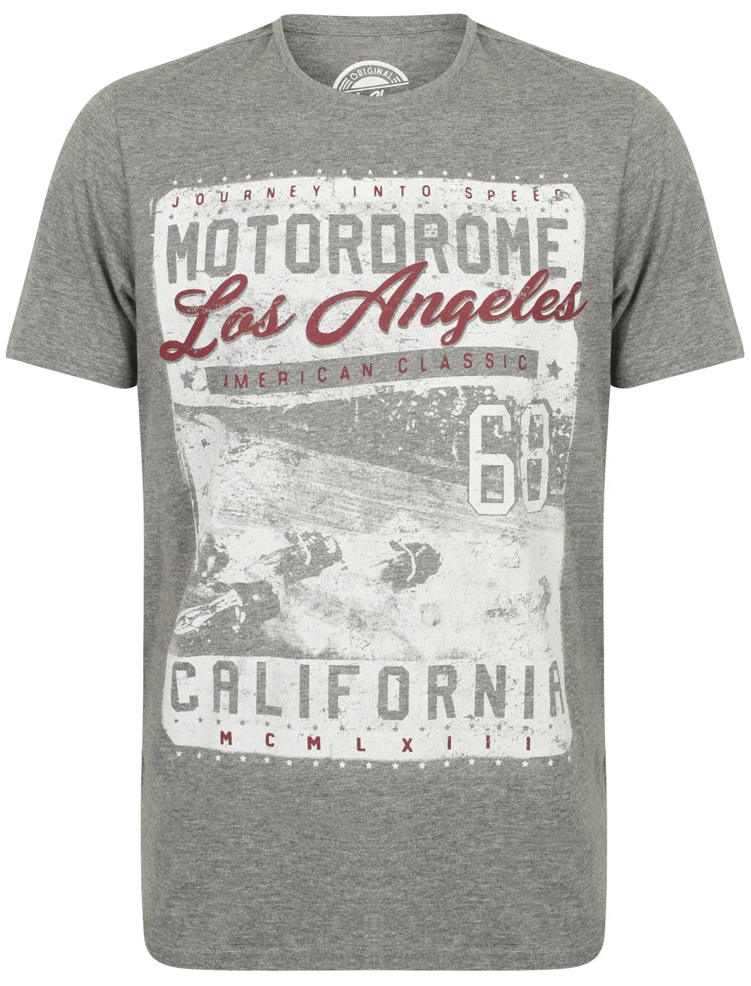 Motordrome Motif Cotton Jersey Slub T-Shirt In Mid Grey Marl - South Shore sold by Tokyo Laundry