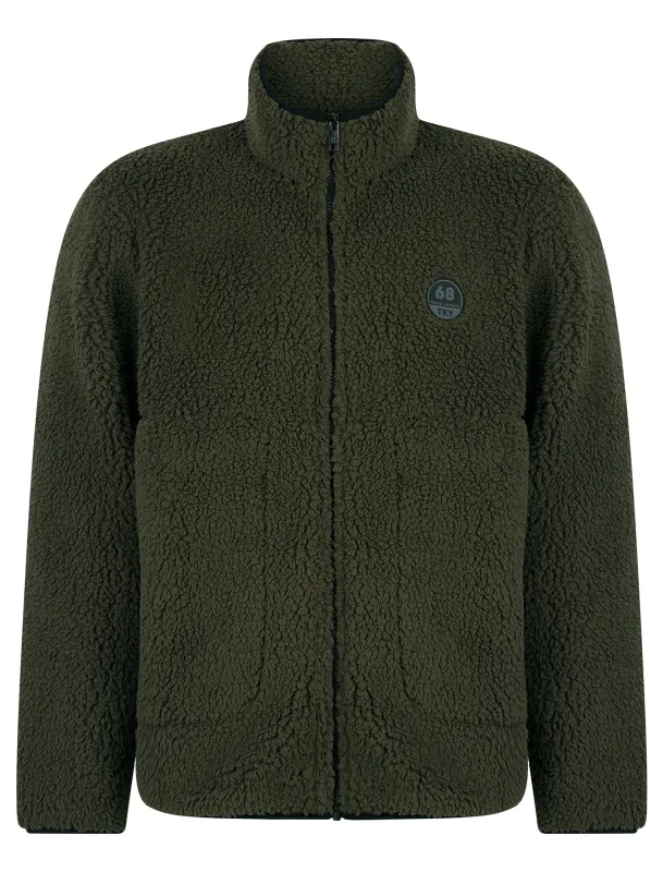 Palomas Sherpa Borg Fleece Funnel Neck Jacket Top with Zip Fasten Pockets in Grape Leaf - Tokyo Laundry sold by Tokyo Laundry