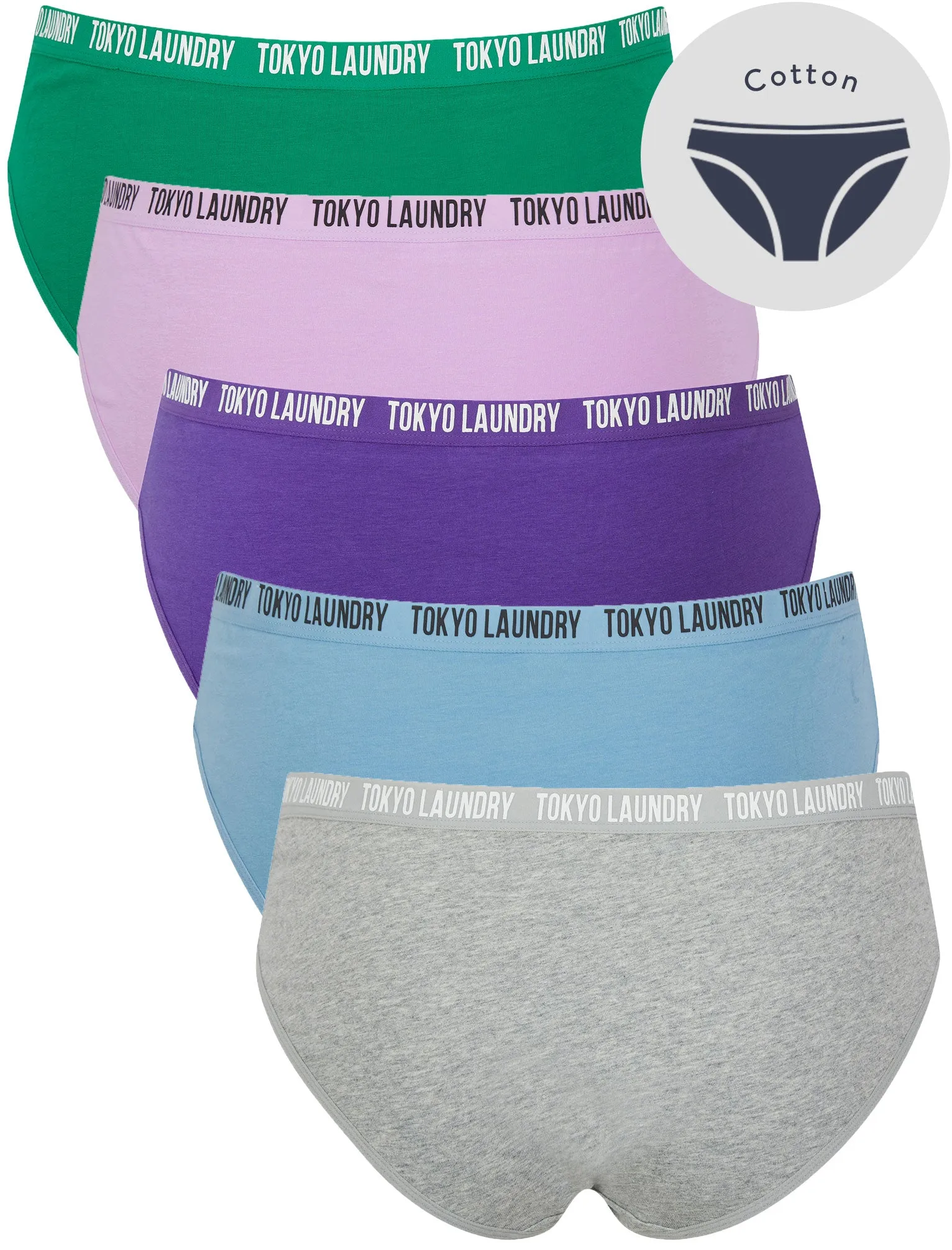 Zara 12 (5 Pack) Assorted Stretch Cotton Briefs in Light Grey Marl / Allure Blue / Royal Purple / Crocus Petal / Pepper Green - Tokyo Laundry sold by Tokyo Laundry product image thumbnail 2