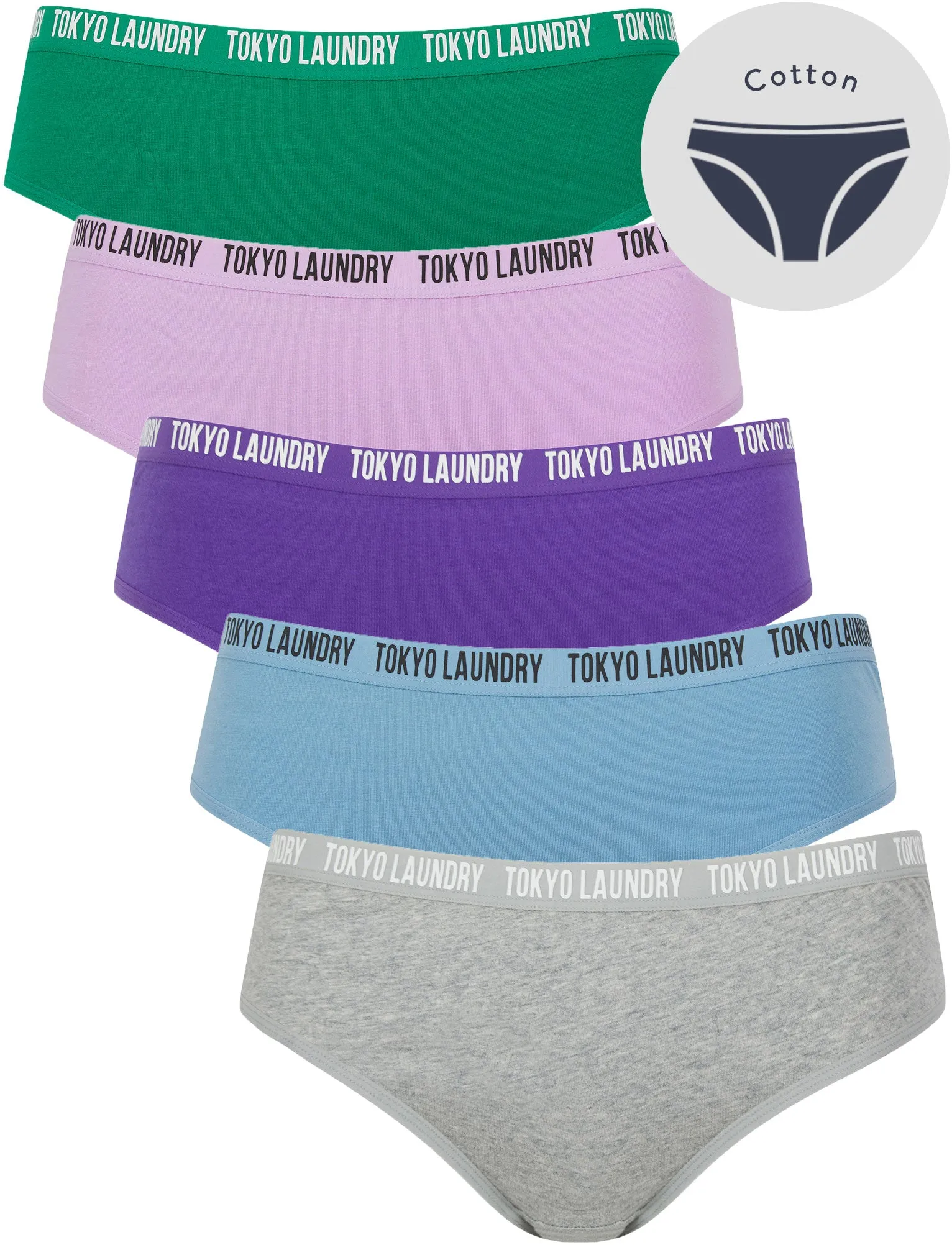 Zara 12 (5 Pack) Assorted Stretch Cotton Briefs in Light Grey Marl / Allure Blue / Royal Purple / Crocus Petal / Pepper Green - Tokyo Laundry sold by Tokyo Laundry