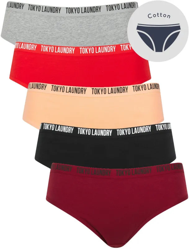 Zara 11 (5 Pack) Assorted Stretch Cotton Briefs in Red Dahlia / Jet Black / Peach Nectar / Flame Scarlet / Light Grey Marl - Tokyo Laundry sold by Tokyo Laundry