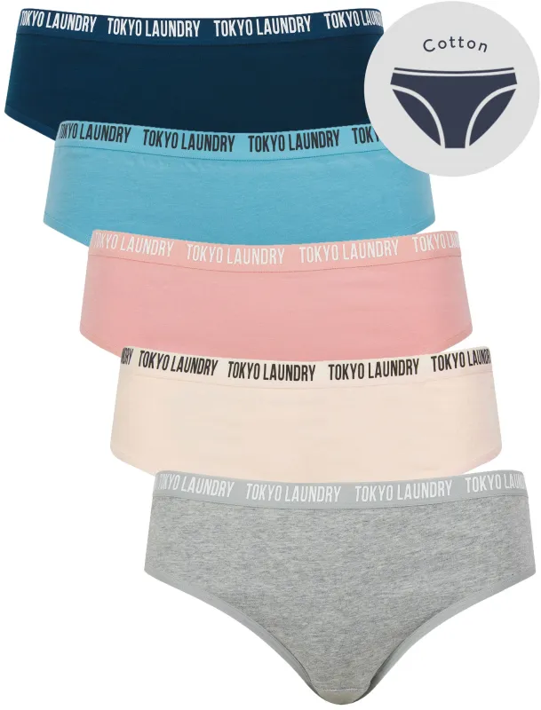Zara 10 (5 Pack) Assorted Stretch Cotton Briefs in Light Grey Marl / Rosewater / Bridal Rose / Heritage Blue / Poseidon Blue - Tokyo Laundry sold by Tokyo Laundry