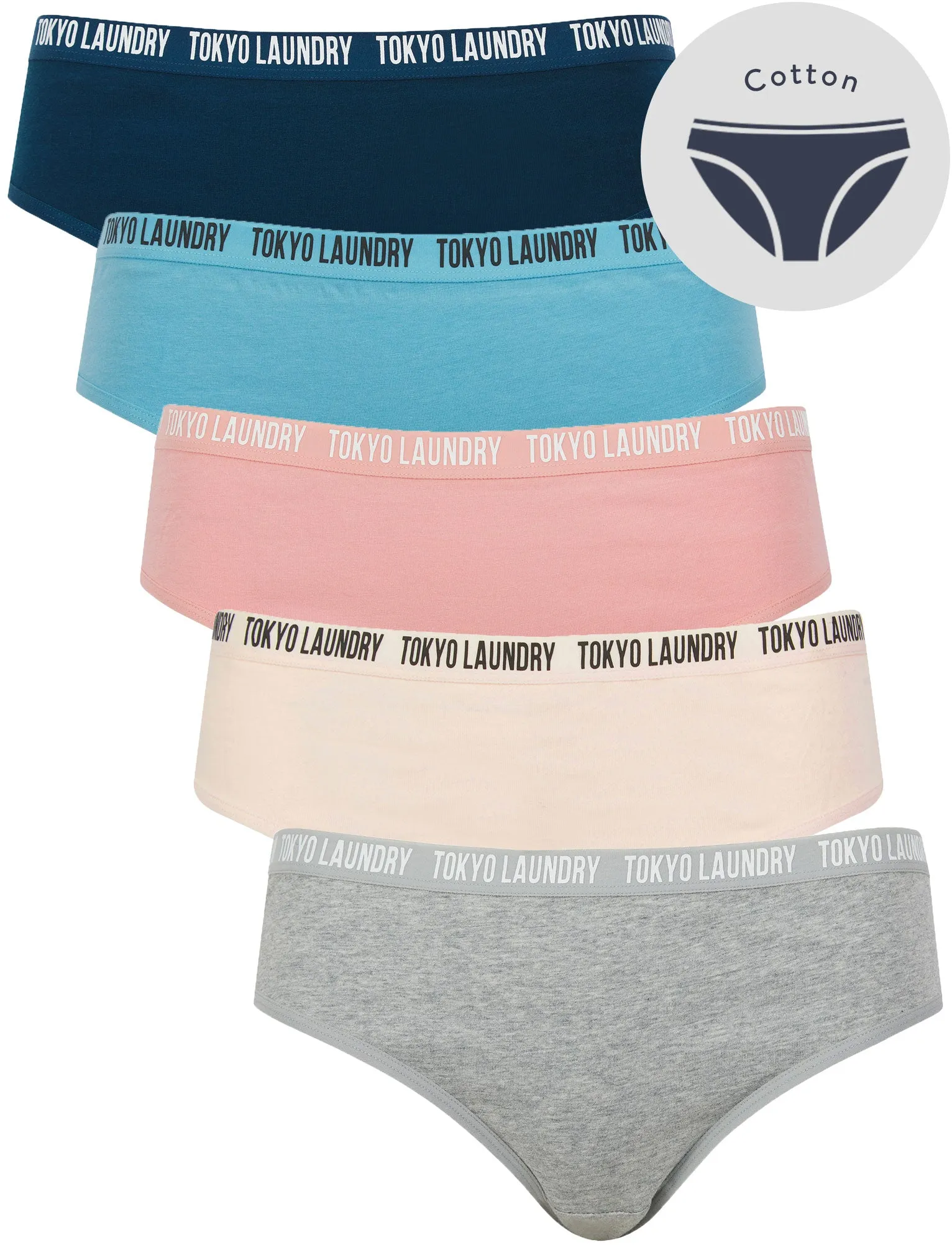 Zara 10 (5 Pack) Assorted Stretch Cotton Briefs in Light Grey Marl / Rosewater / Bridal Rose / Heritage Blue / Poseidon Blue - Tokyo Laundry sold by Tokyo Laundry
