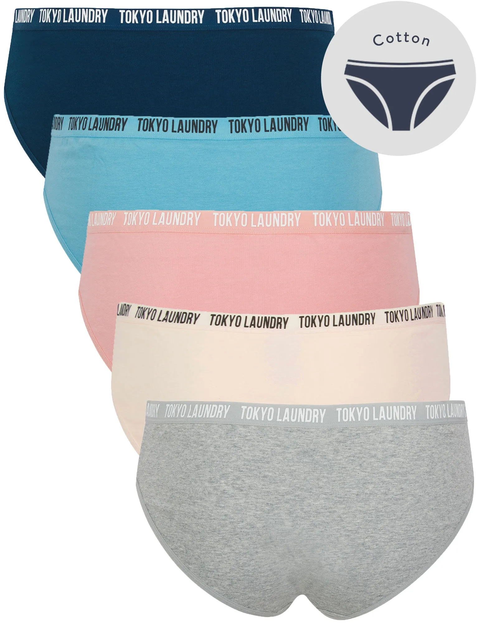 Zara 10 (5 Pack) Assorted Stretch Cotton Briefs in Light Grey Marl / Rosewater / Bridal Rose / Heritage Blue / Poseidon Blue - Tokyo Laundry sold by Tokyo Laundry product image thumbnail 2