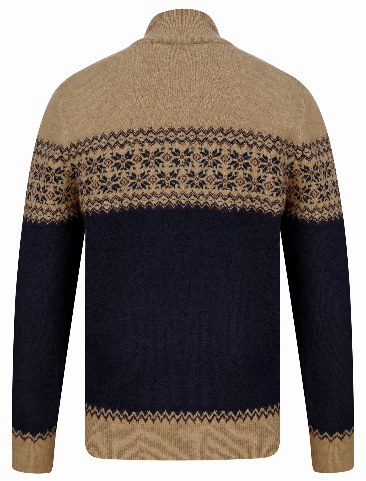 Peric Quarter Zip Fair Isle Knit Funnel Neck Jumper in Camel - Kensington Eastside sold by Tokyo Laundry product image thumbnail 2