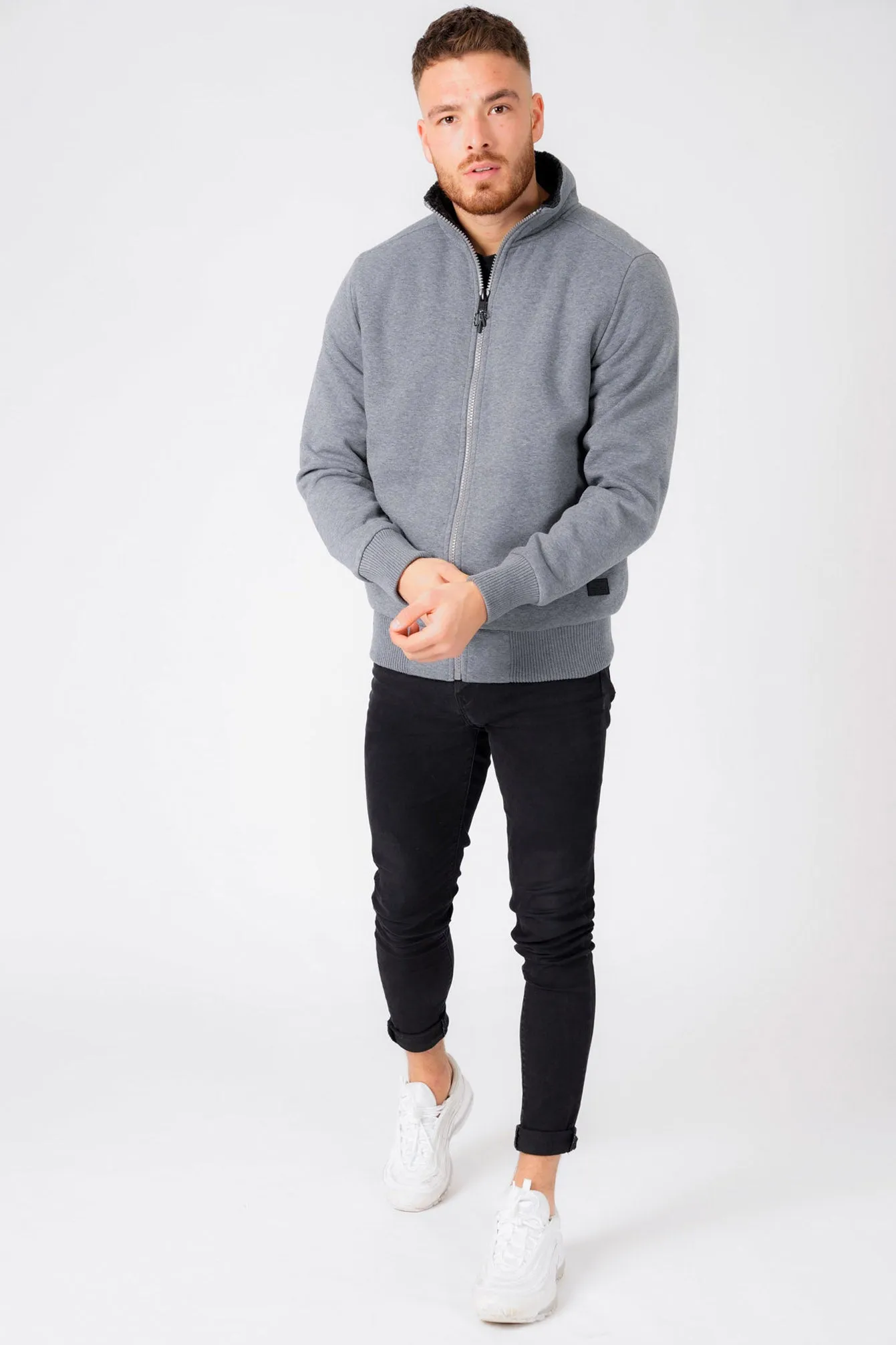 Firey Funnel Neck Zip Through Chunky Sweat With Borg Lining In Mid Grey Marl - Dissident sold by Tokyo Laundry product image thumbnail 4