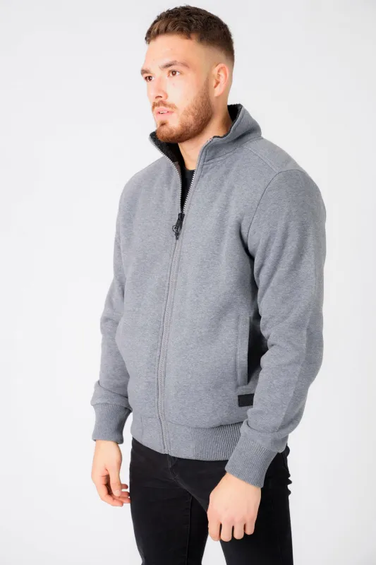 Firey Funnel Neck Zip Through Chunky Sweat With Borg Lining In Mid Grey Marl - Dissident sold by Tokyo Laundry