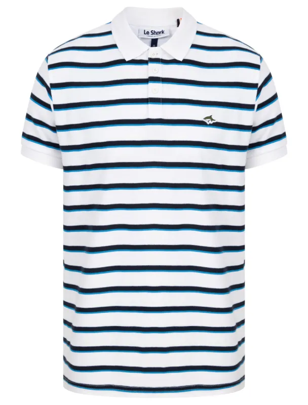 Packham Striped Cotton Pique Polo Shirt In Bright White - Le Shark sold by Tokyo Laundry