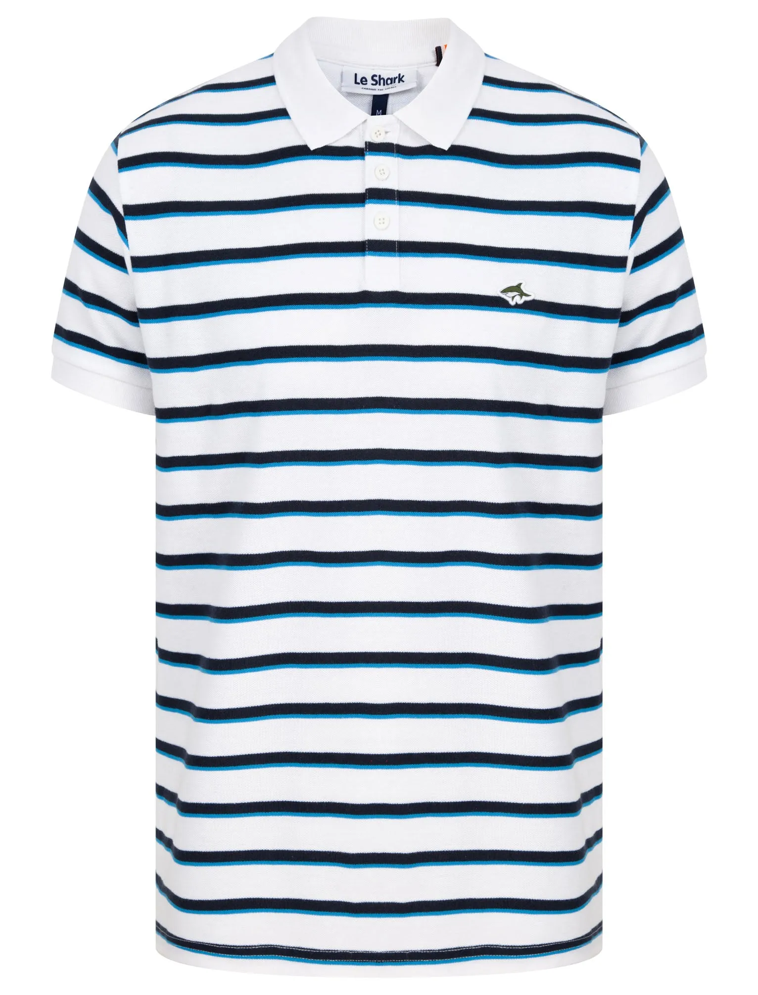 Packham Striped Cotton Pique Polo Shirt In Bright White - Le Shark sold by Tokyo Laundry