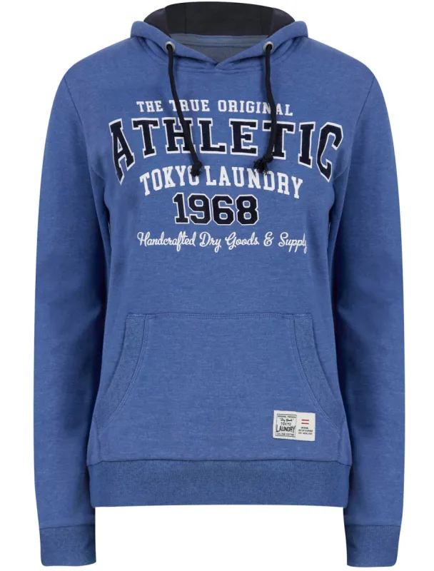 Shanya Flocked Motif Brushback Fleece Pullover Hoodie in Cornflower Blue Marl - Tokyo Laundry sold by Tokyo Laundry