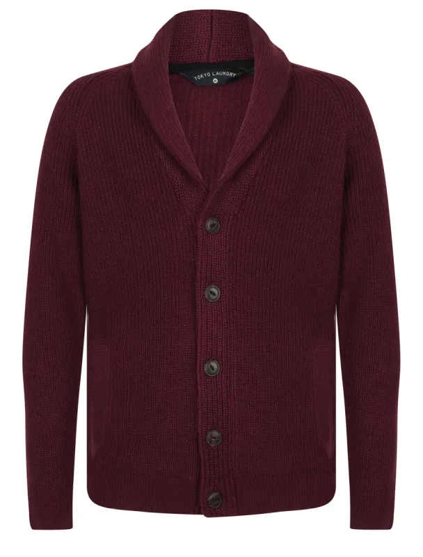Hatton 2 Soft Knit Shawl Neck Cardigan in Claret - Tokyo Laundry sold by Tokyo Laundry