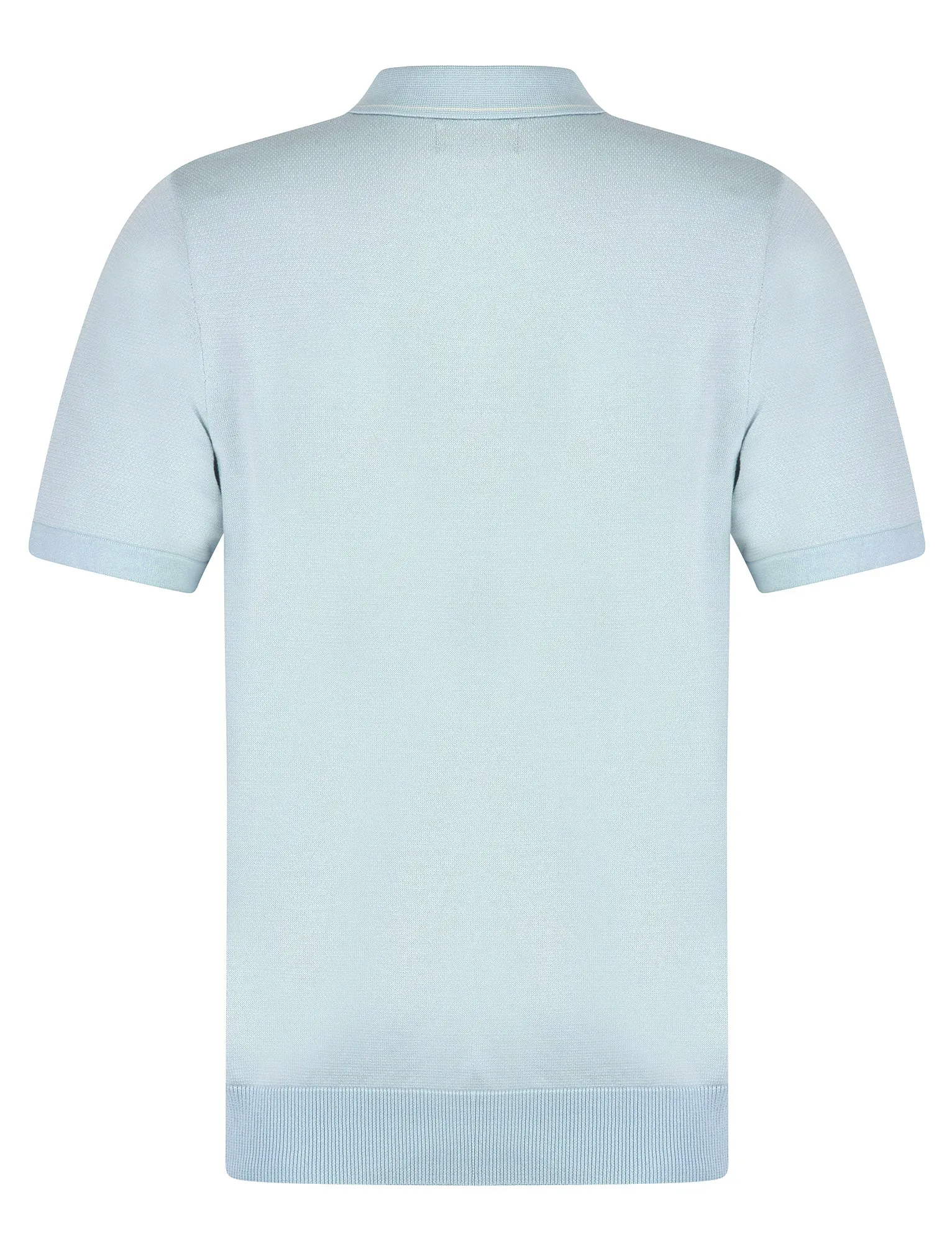 Cowper Textured Birds-Eye Weave Knitted Cotton Polo Shirt with Zip Fasten Collar in Skyway - Kensington Eastside sold by Tokyo Laundry product image thumbnail 2