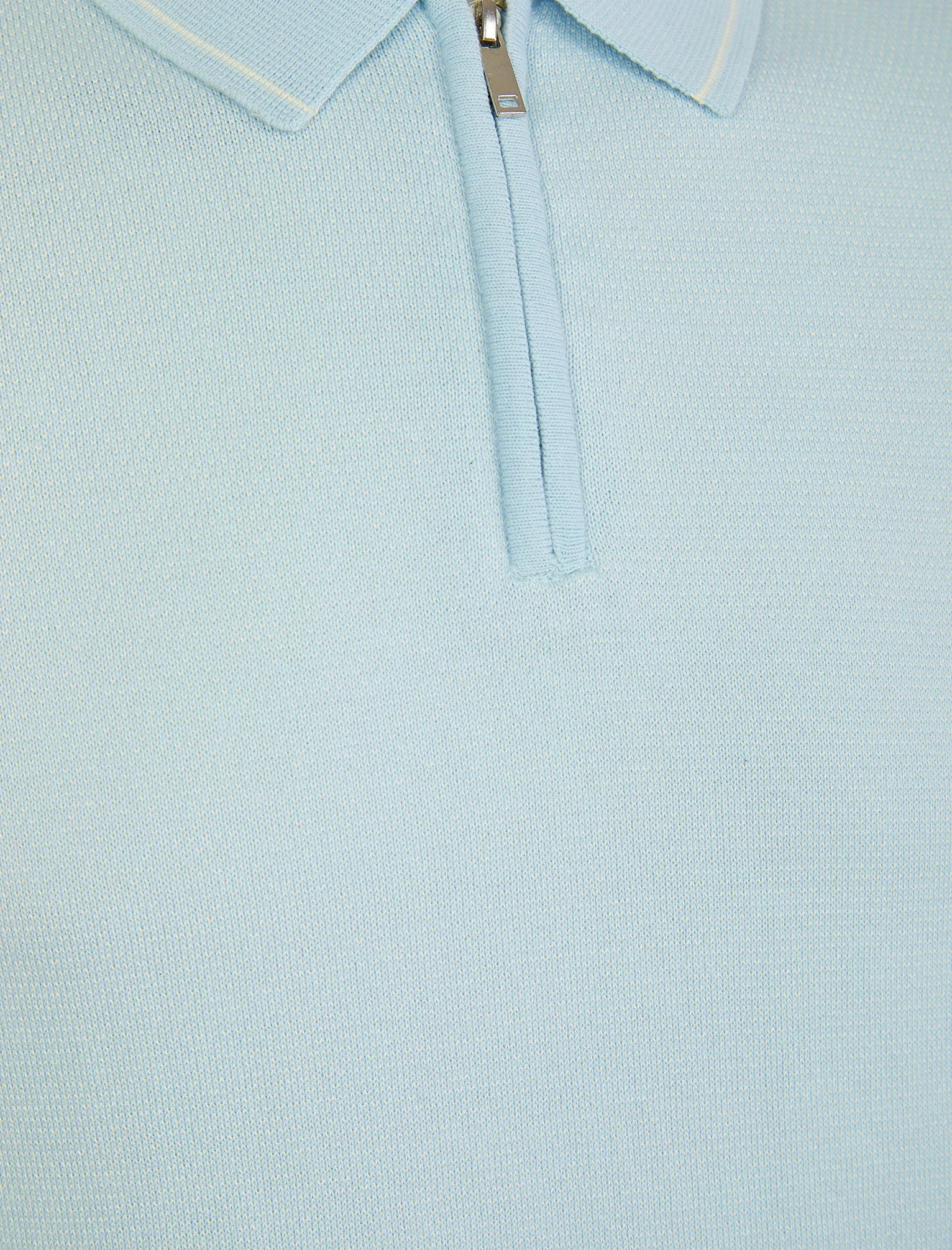 Cowper Textured Birds-Eye Weave Knitted Cotton Polo Shirt with Zip Fasten Collar in Skyway - Kensington Eastside sold by Tokyo Laundry product image thumbnail 3