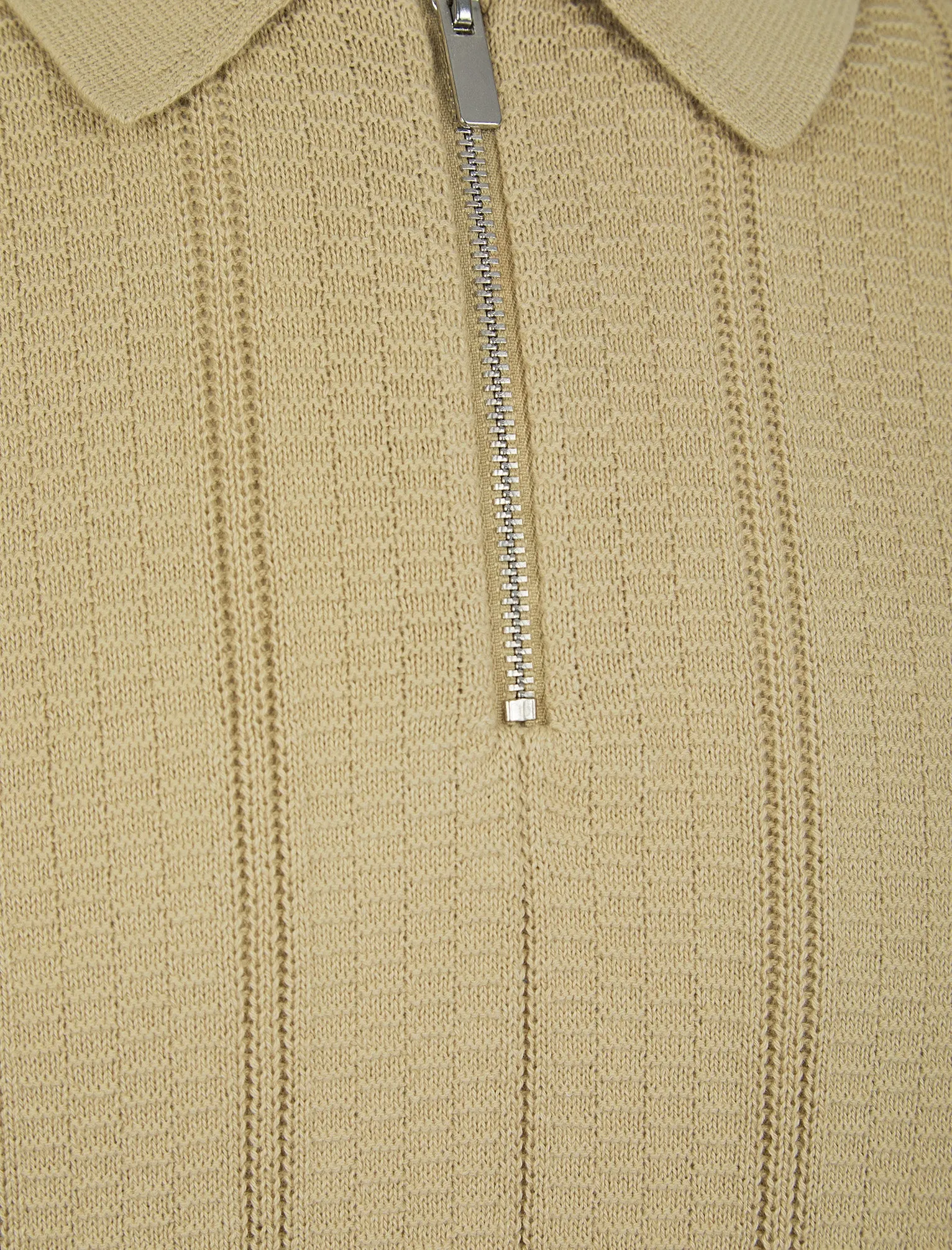 Harvers Knitted Cotton Textured Stripe Polo Shirt with Zip Fasten Collar in Fields of Rye - Kensington Eastside sold by Tokyo Laundry product image thumbnail 3